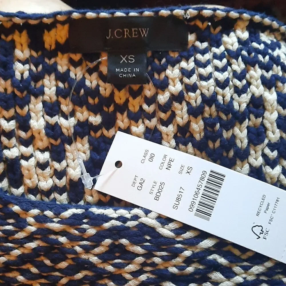 J CREW Sweater Tunic Boatneck Marled Cotton Blend